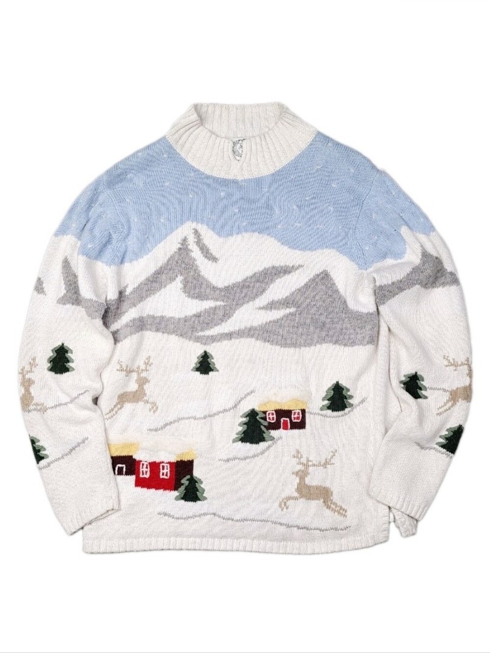 Vintage Womens Snow Cap Mountains Cabin Wooded Landscape AOP Sweater 90s Sz L